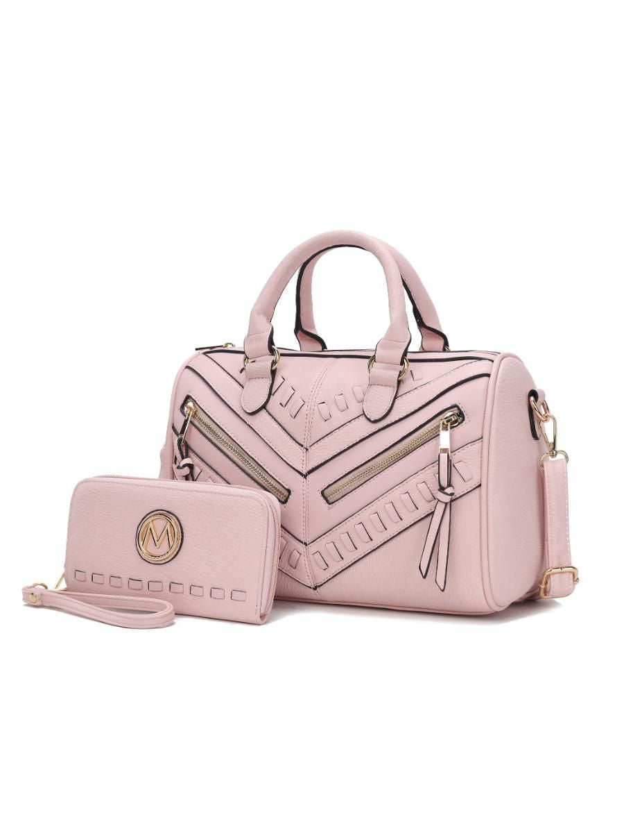 (pink)Lara Vegan Leather Satchel with Wallet by Mia k - BagNook