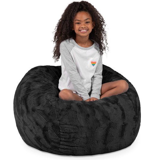 Jaxx Saxx 3 ft Bean Bag Chair - Faux Fur - Black - BagNook