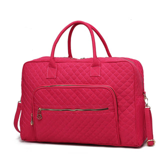 (fuchsia)Jayla Solid Quilted Cotton Duffel Bag by Mia K - BagNook
