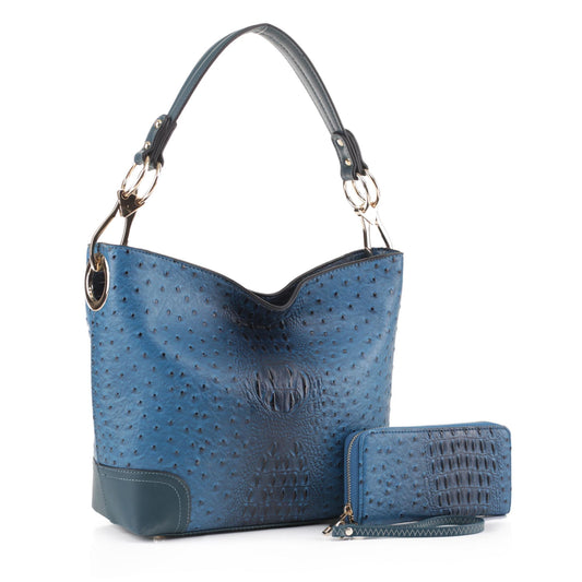(blue)Wandy Soft Vegan Leather Hobo & Wallet Set by Mia K - BagNook