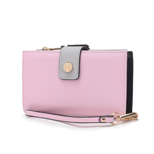 (pink-grey)Solene Vegan Leather Women Wristlet Wallet by Mia K - BagNook