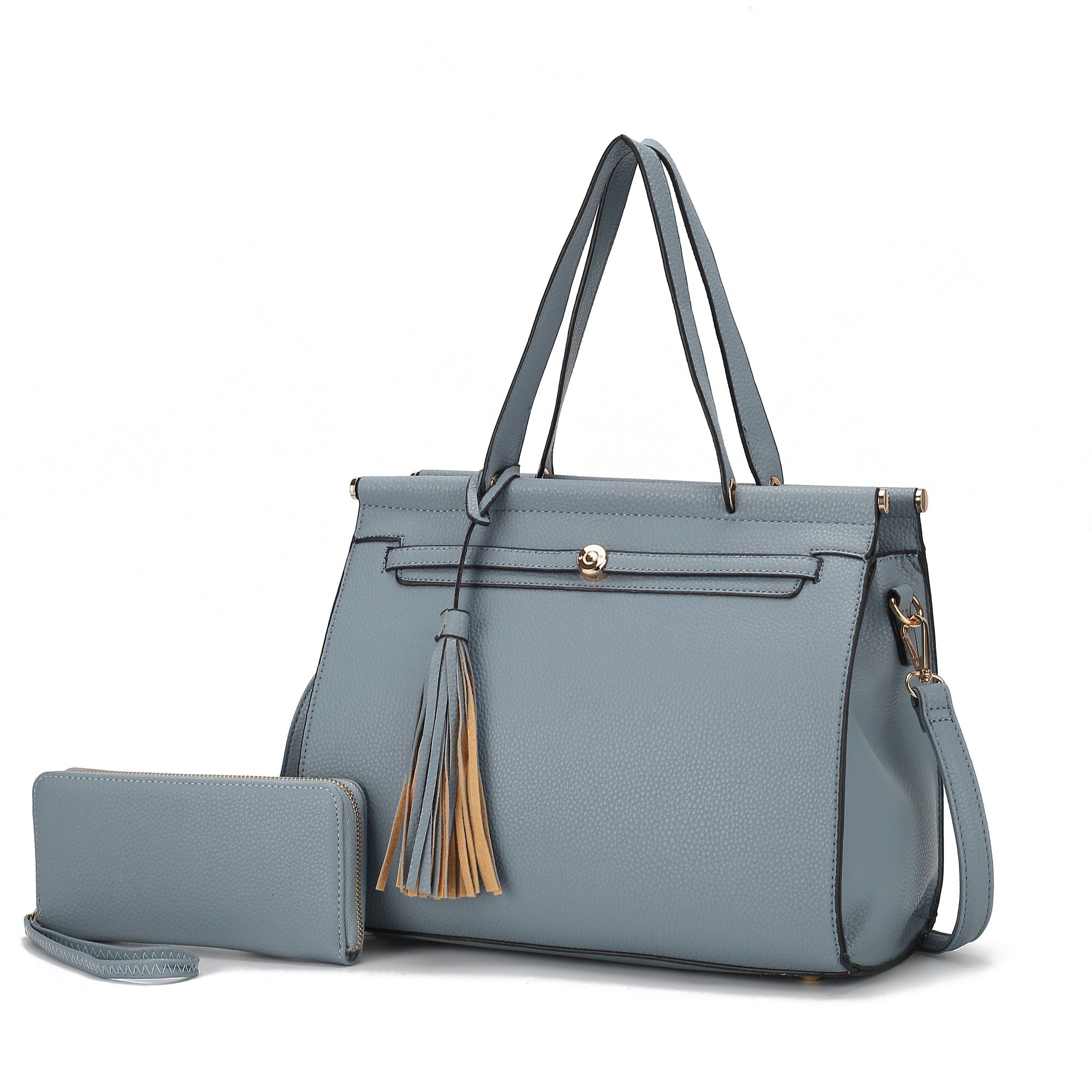 (denim)Shelby Satchel Handbag with Wallet by Mia k - BagNook