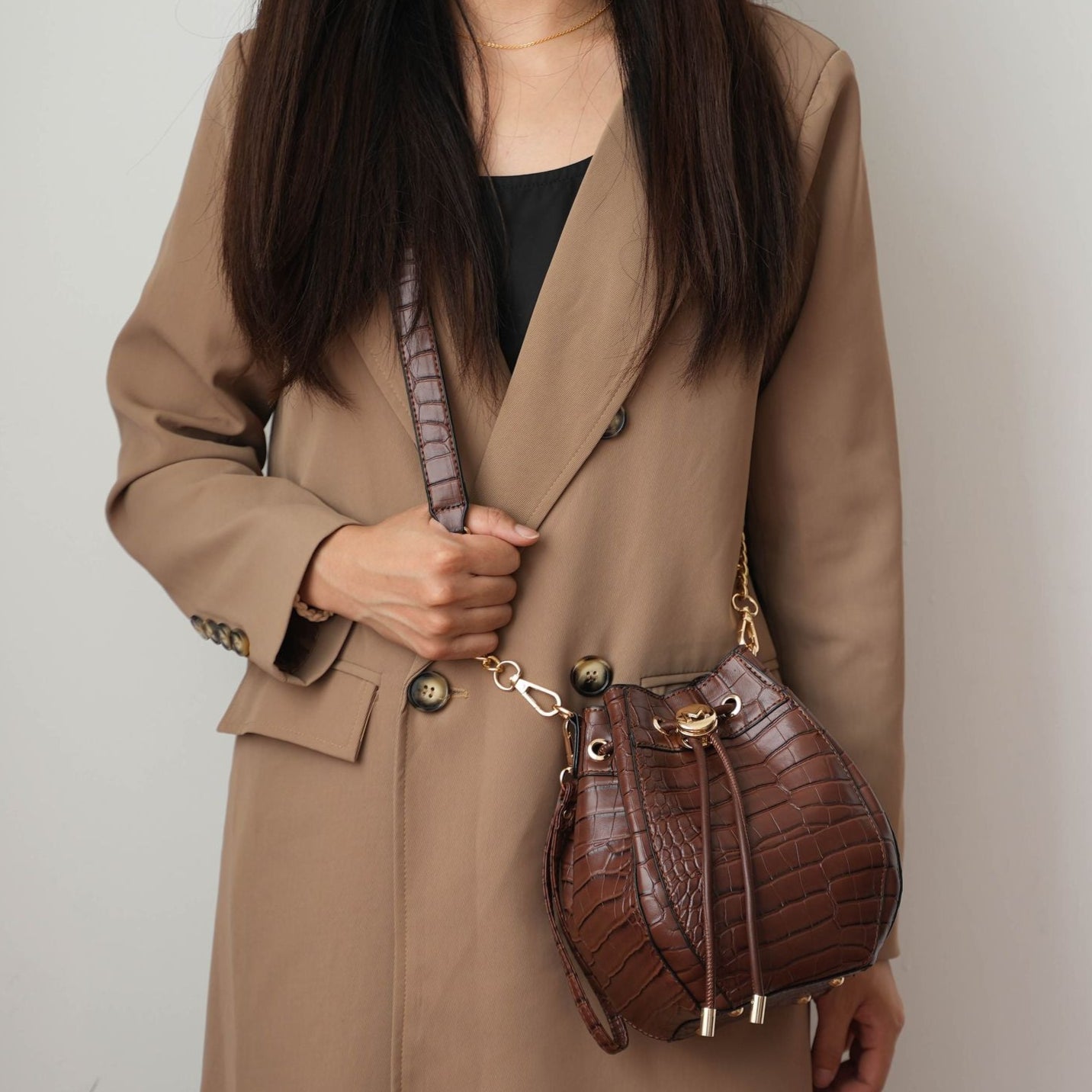 (coffee)Cassidy Crocodile Embossed Women's Shoulder Bag by Mia k - BagNook