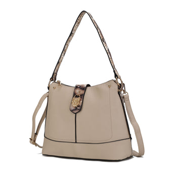 (beige)Ezra Snake Embossed Shoulder Handbag by Mia K - BagNook