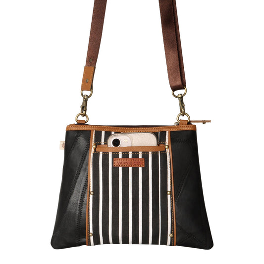 Noa Angled Crossbody Bag - Striped - Upcycled Leather/Canvas - BagNook