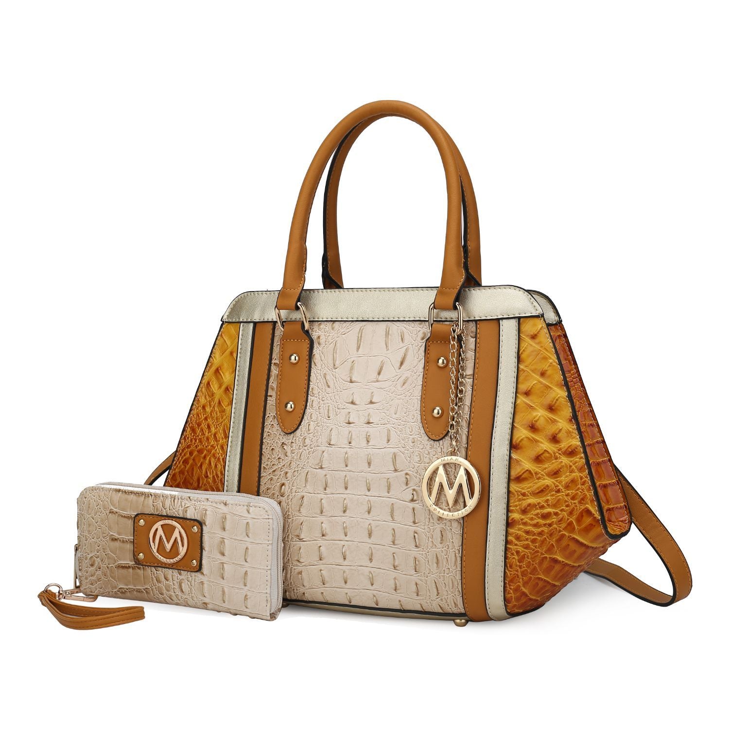 (beige yellow)Daisy Croco Satchel & Wallet by Mia K - BagNook