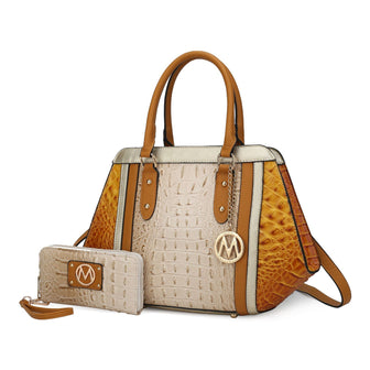 (beige yellow)Daisy Croco Satchel & Wallet by Mia K - BagNook