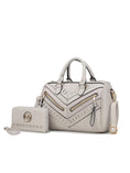 Load image into Gallery viewer, (light grey)Lara Vegan Leather Satchel with Wallet by Mia k - BagNook
