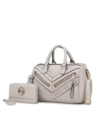 (light grey)Lara Vegan Leather Satchel with Wallet by Mia k - BagNook