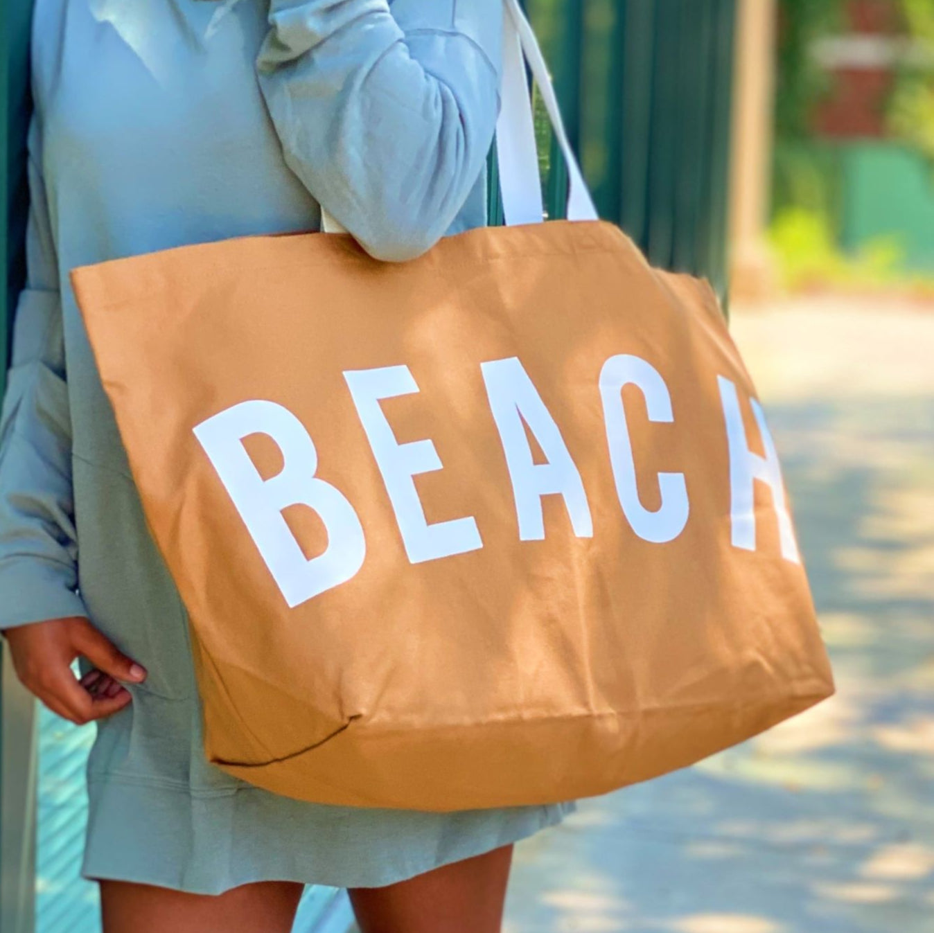 (camel)Let's Do Beach - Canvas Tote - BagNook