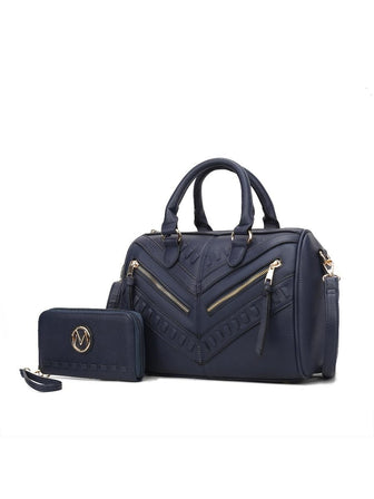 (navy blue)Lara Vegan Leather Satchel with Wallet by Mia k - BagNook