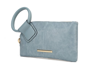 (denim)Simone Clutch/Wristlet Handbag Vegan Leather by Mia k - BagNook