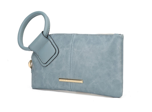 (denim)Simone Clutch/Wristlet Handbag Vegan Leather by Mia k - BagNook