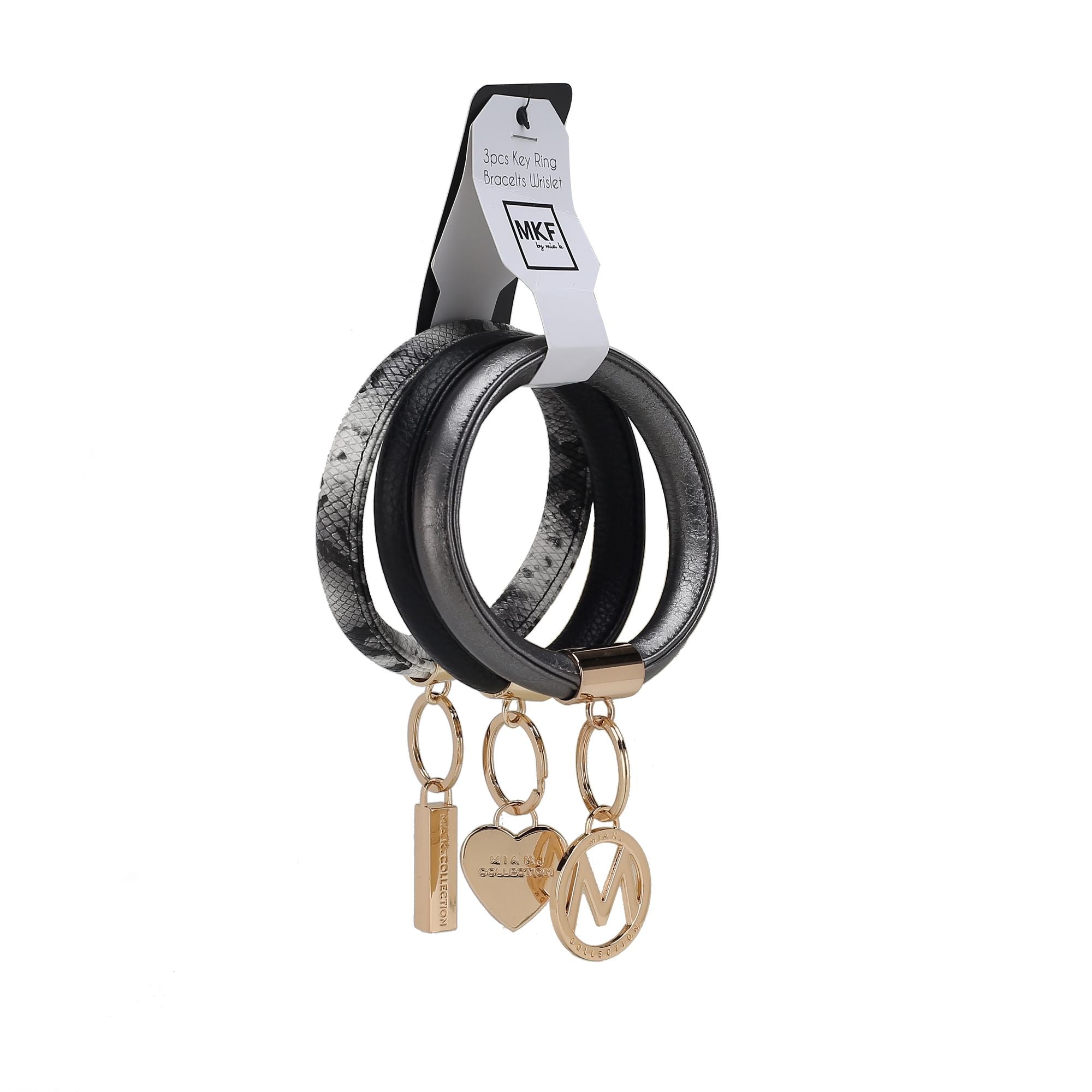 (black-pewter-black)Jasmine Bangle Wristlet Keychain set by Mia K - BagNook