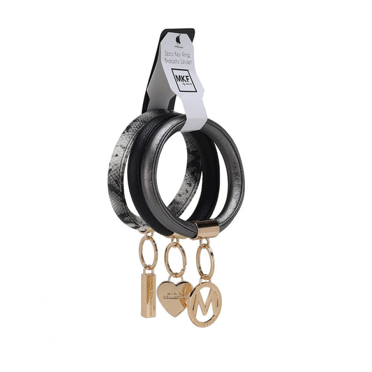 (black-pewter-black)Jasmine Bangle Wristlet Keychain set by Mia K - BagNook