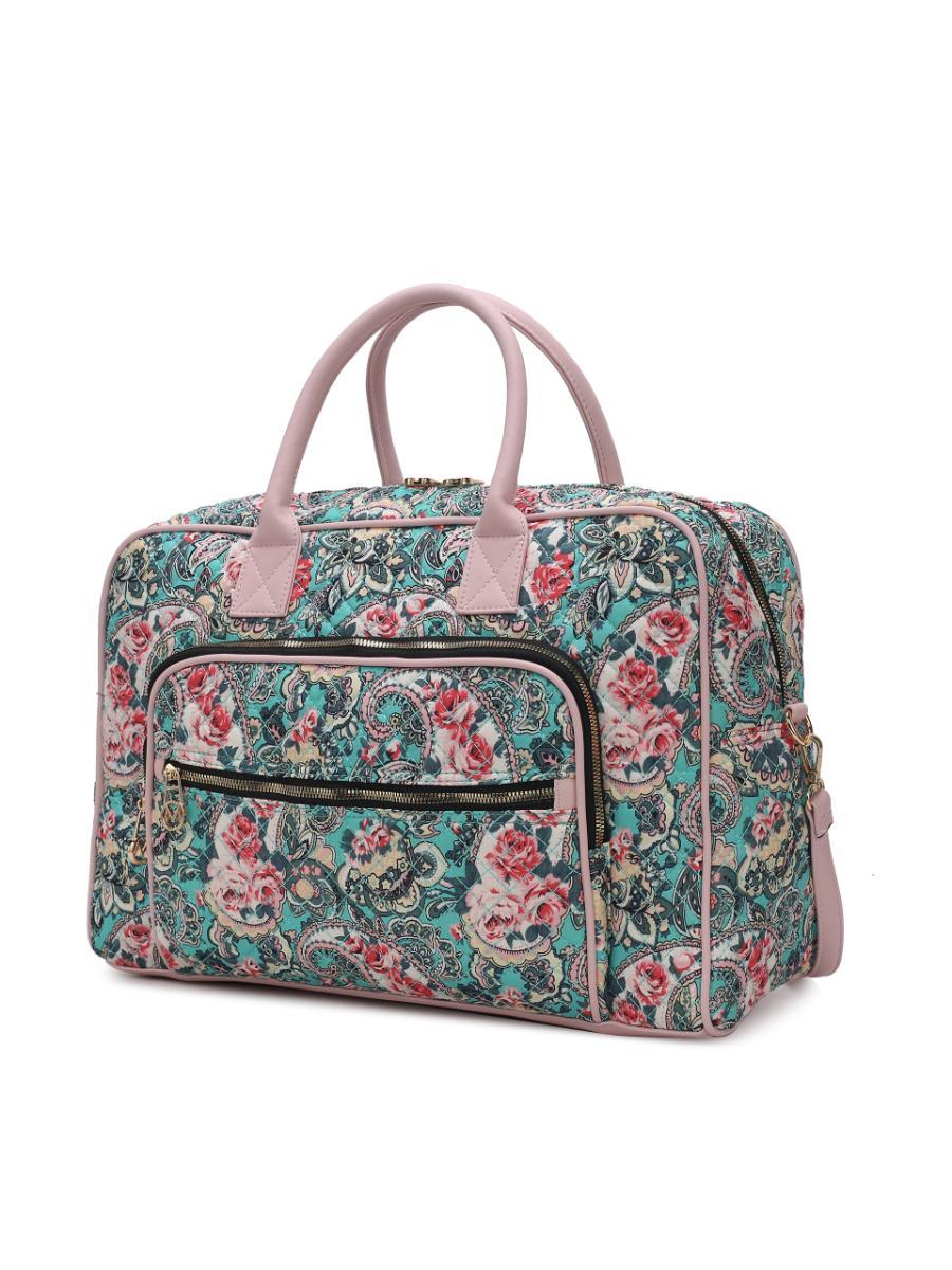 (green)Jayla Quilted Botanical Pattern Duffel Bag by Mia k - BagNook