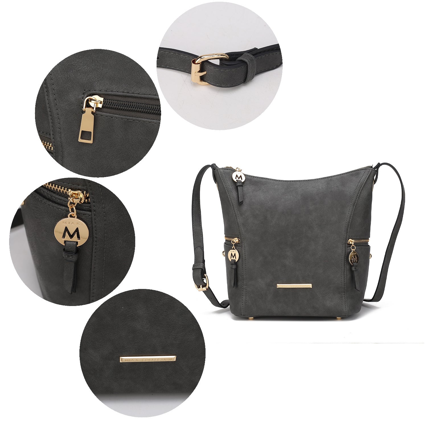 (charcoal)Lux Hobo Bag with Wallet by Mia K - BagNook