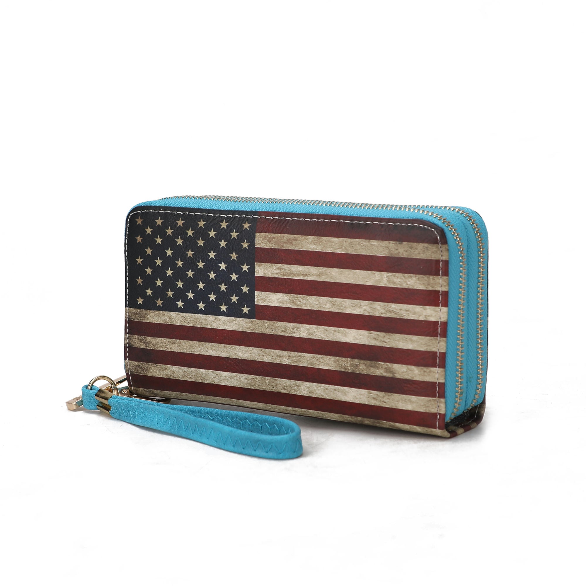 (turquoise)Uriel Vegan Leather Women FLAG Wristlet by Mia K - BagNook