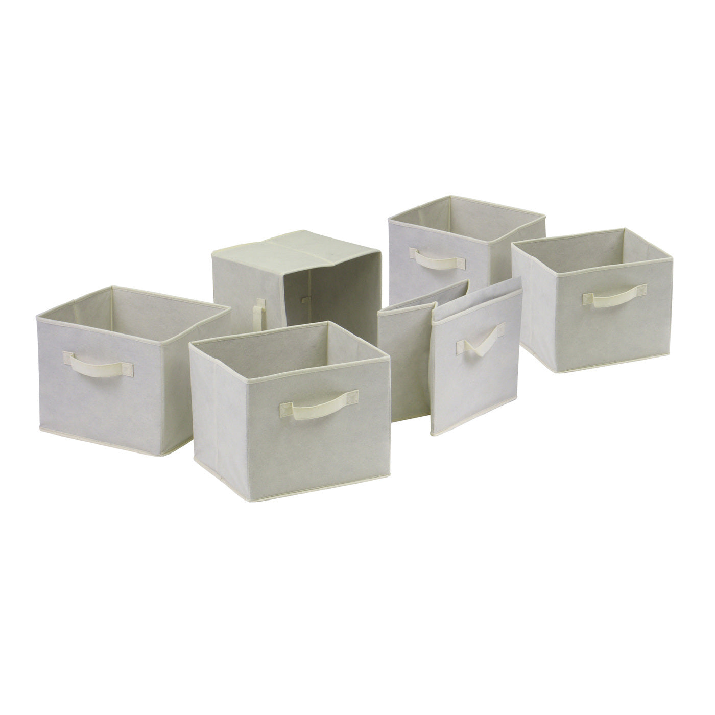 Capri Set of 6 Foldable Fabric Baskets - Beige - BagNook