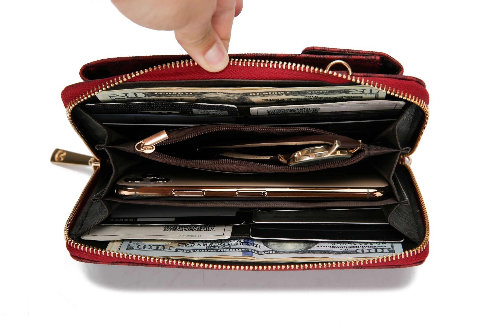 (burgundy)Mala Phone Wallet Vegan Leather Crossbody Bag by Mia k - BagNook