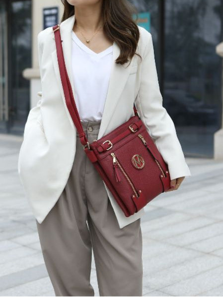 (red)Lilian Vegan Leather Crossbody by Mia k - BagNook