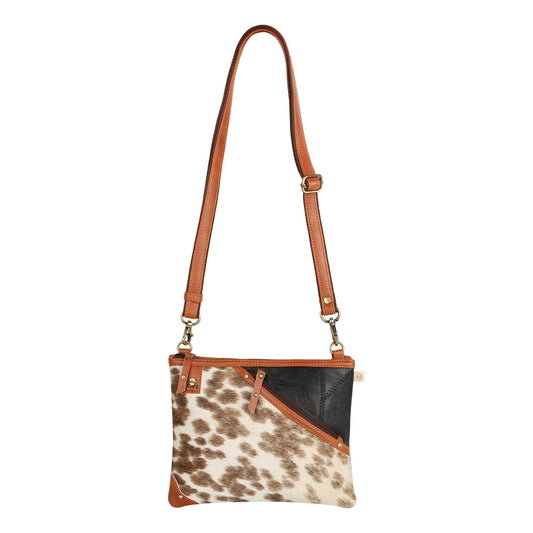 Grayson Wide Crossbody Bag w/ Pocket - White Hairon - Upcycled - BagNook