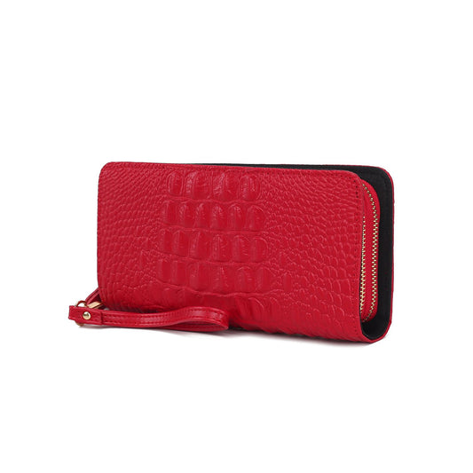 (red)Eve Vegan Leather Crocodile Embossed Wristlet by Mia K - BagNook