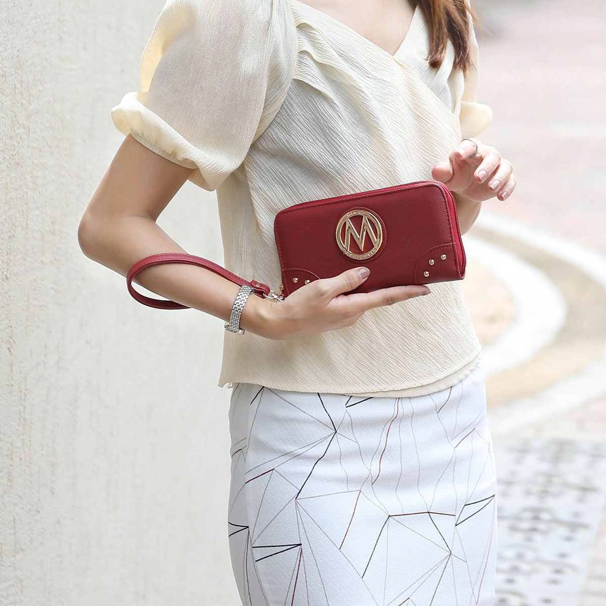 (wine)Callie Solid Bucket Bag with Matching Wallet by Mia K - BagNook