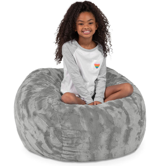 Jaxx Saxx 3 Ft Bean Bag Chair - Faux Fur - Silver - BagNook