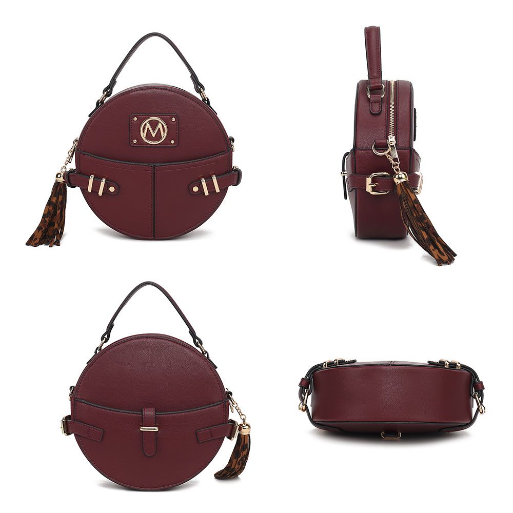(wine)Gayle Crossbody Round Handbag Purse by Mia k. - BagNook