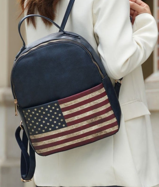 (navy)Briella Vegan Leather Women FLAG Backpack by Mia K - BagNook