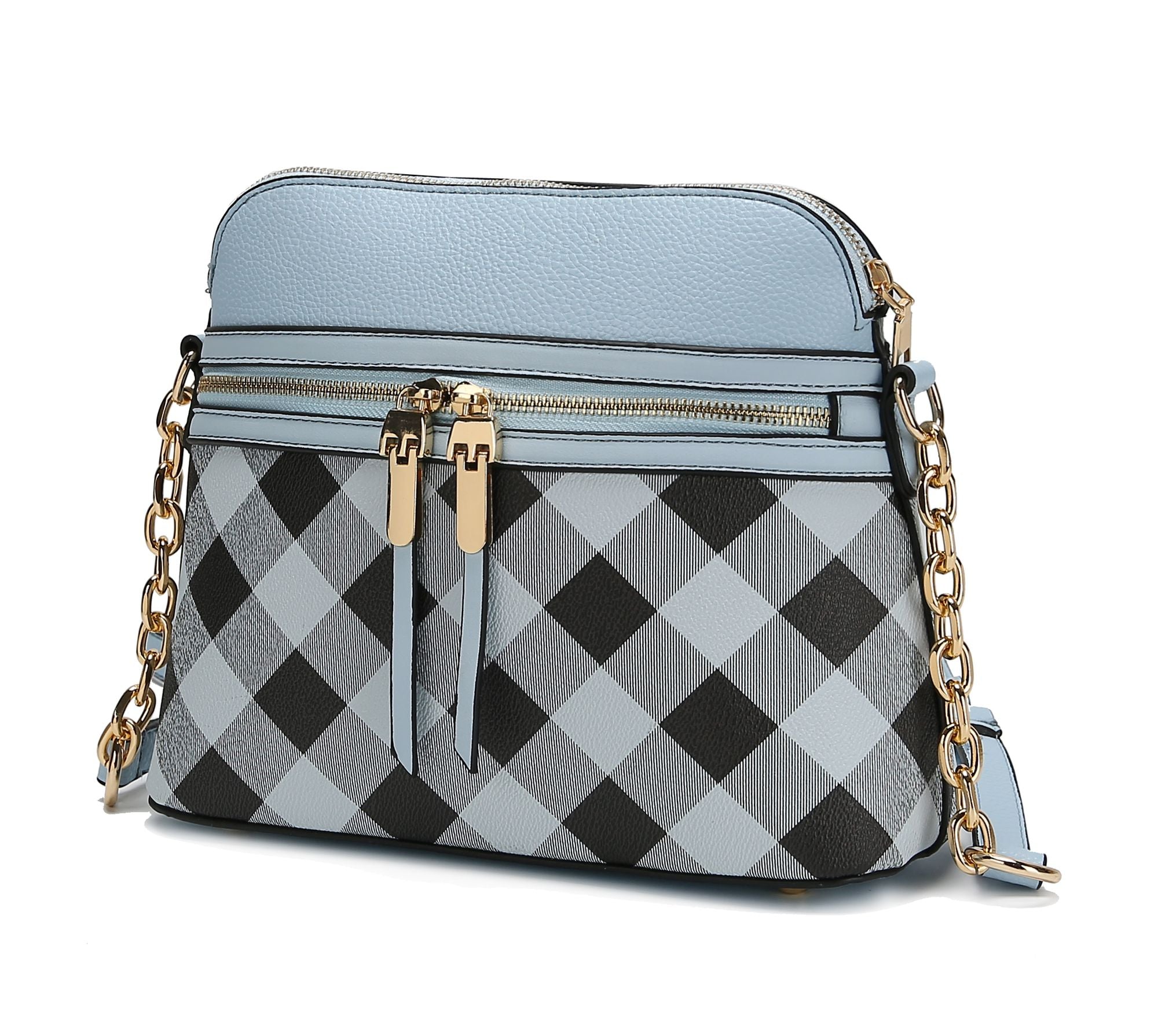 (light blue)Suki Checkered Crossbody Handbag by Mia K - BagNook