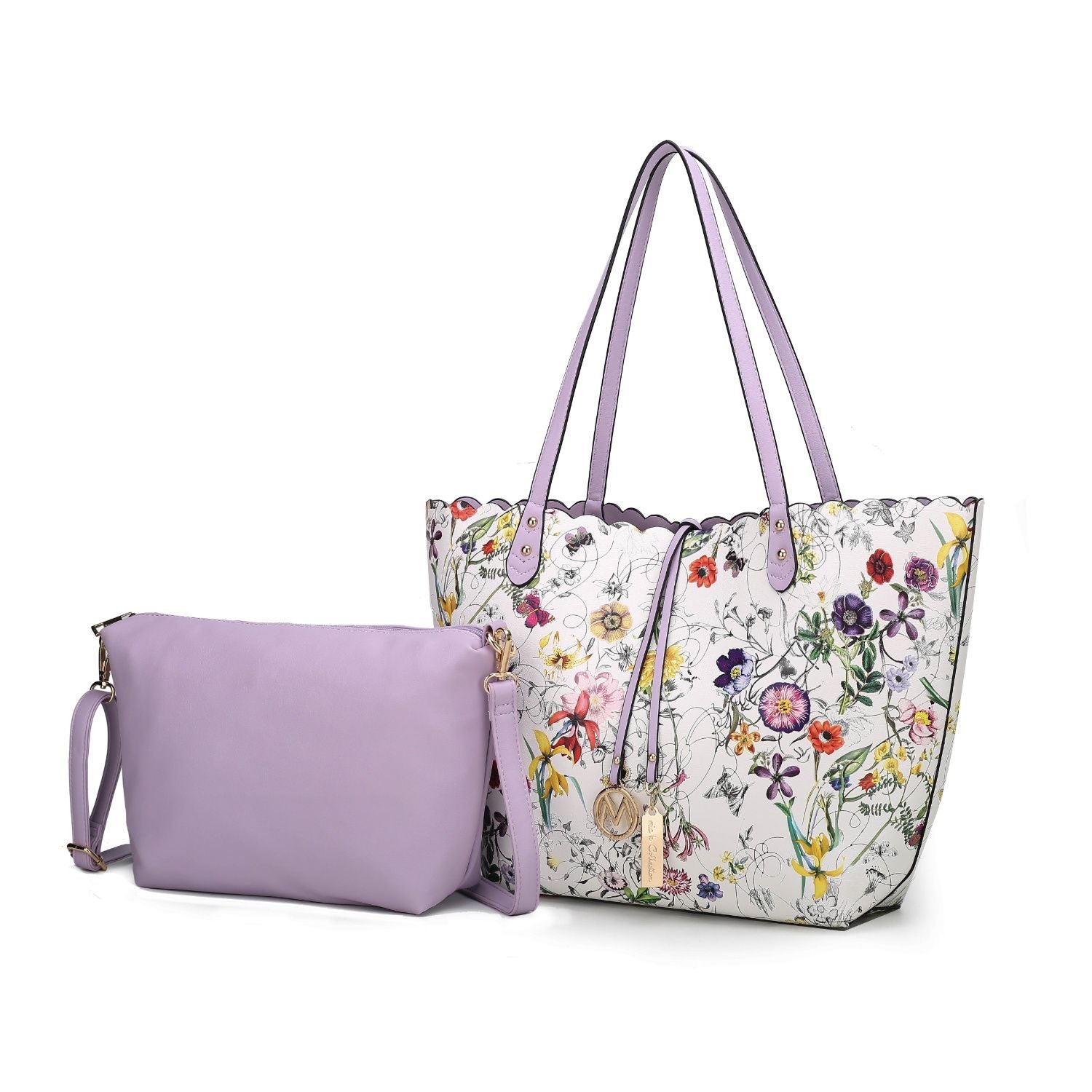 (white lavender) reversible shopping tote with crossbody pouch- bagNook