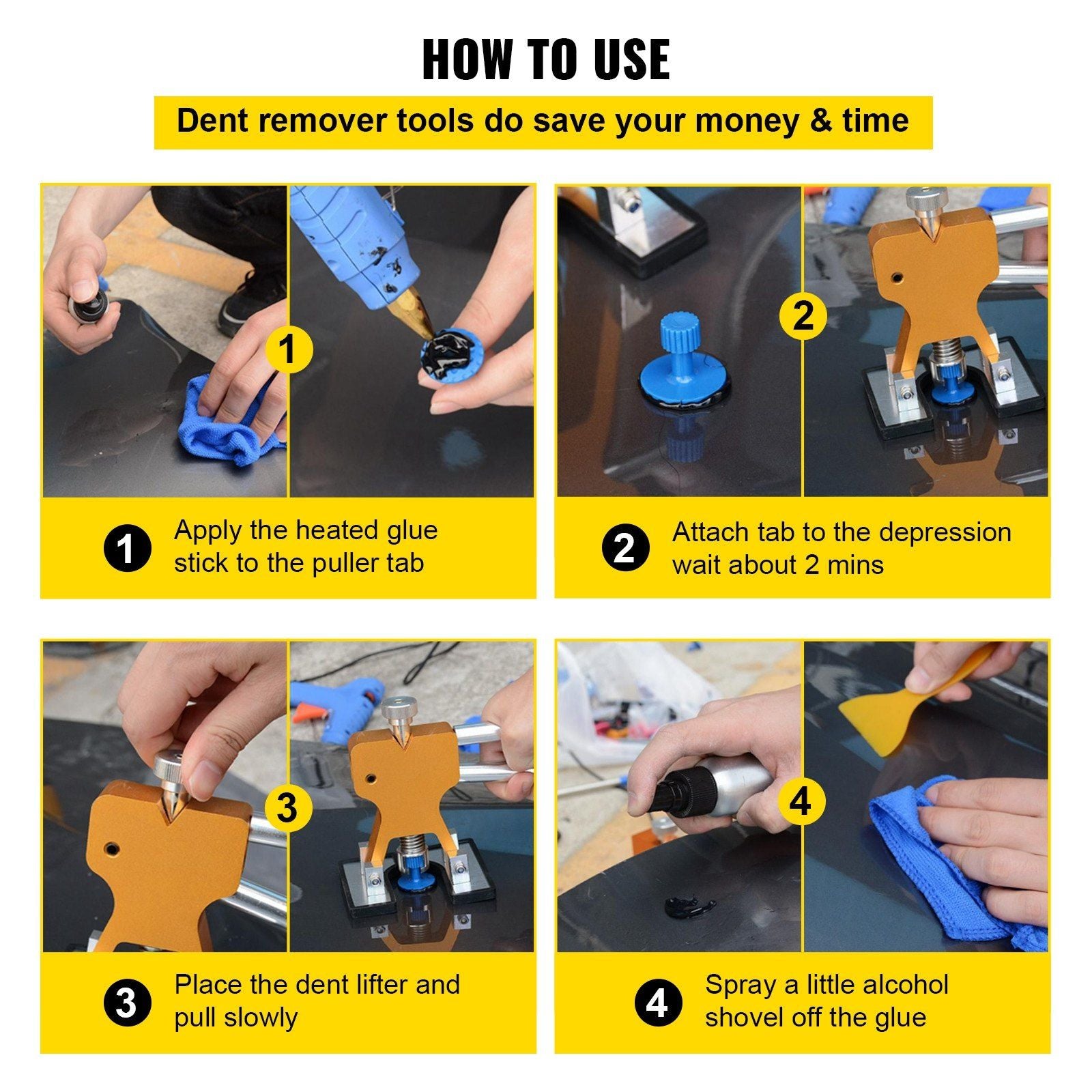 VEVOR Dent Removal Tool, 89pc - Paintless Dent Repair Tools, w/LED Reflector Board - BagNook