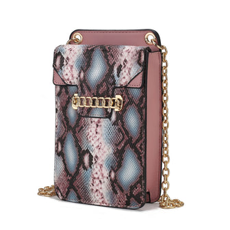 (pink)Yael Snake embossed Vegan Leather Phone Crossbody Mia K - BagNook