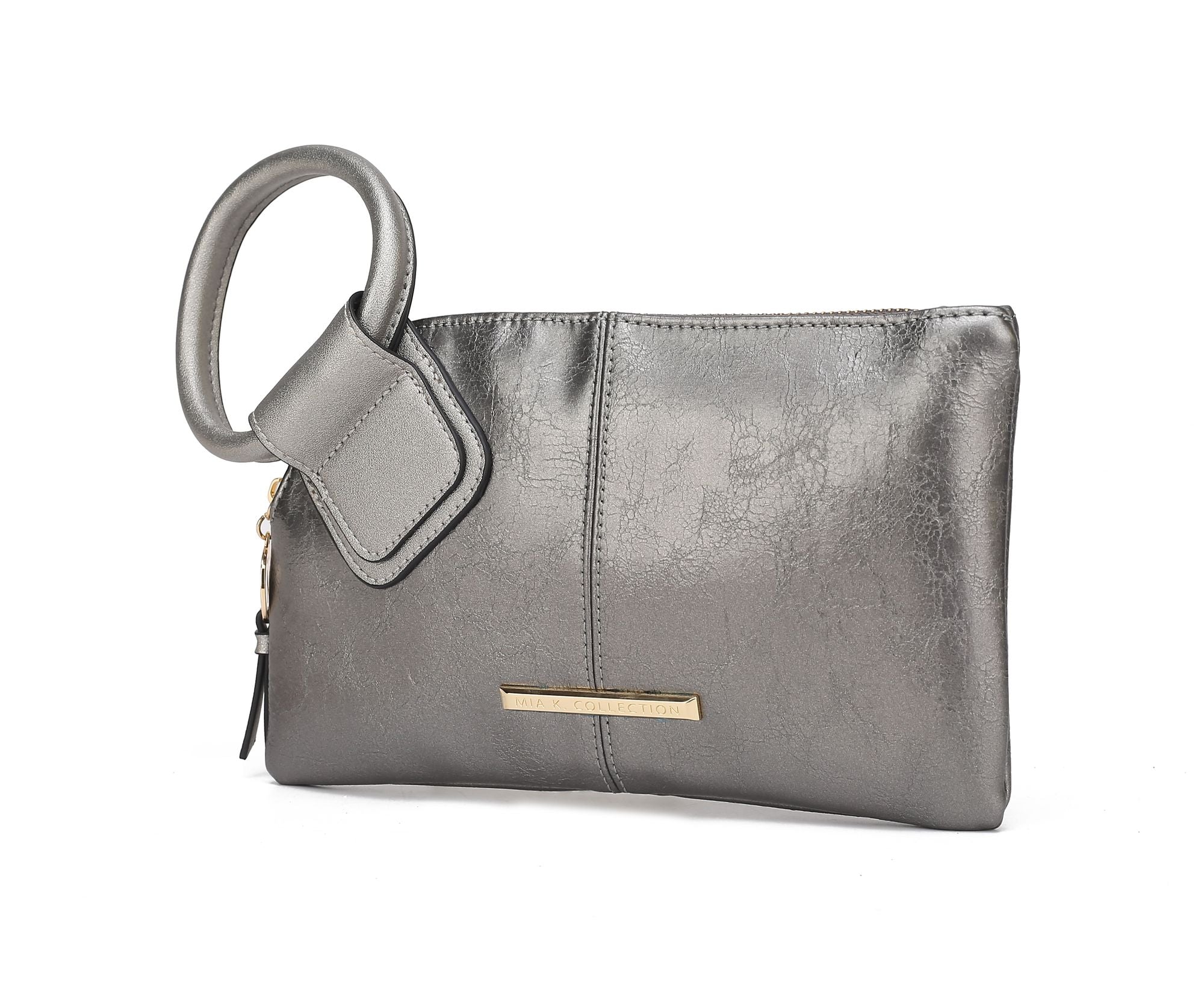 (pewter)Simone Clutch/Wristlet Handbag Vegan Leather by Mia k - BagNook