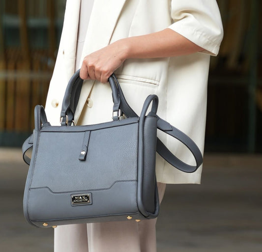 (charcoal)Melody V-Leather Tote by Mia K - BagNook