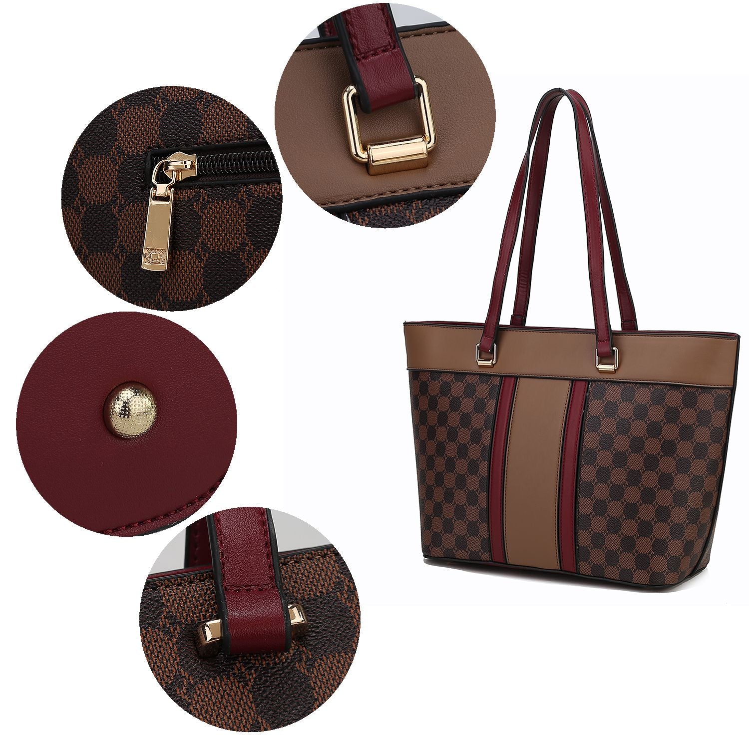 (coffee-red)Fabiola Tote Handbag with Wallet by Mia k - BagNook