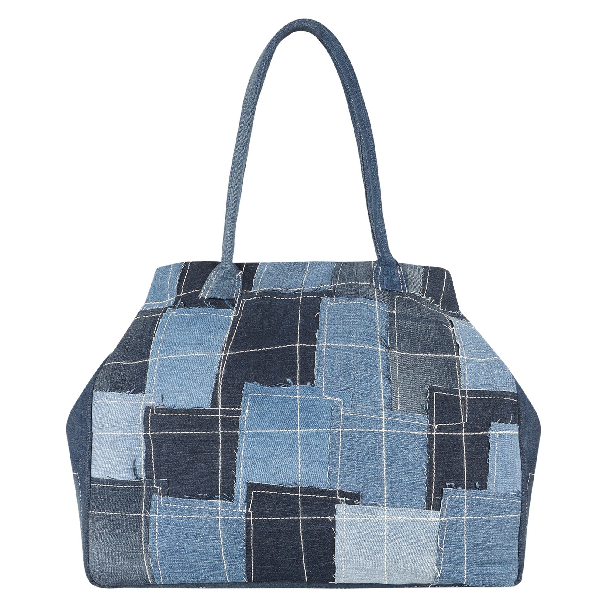 Terri Large Denim Patchwork Purse - Upcycled - BagNook