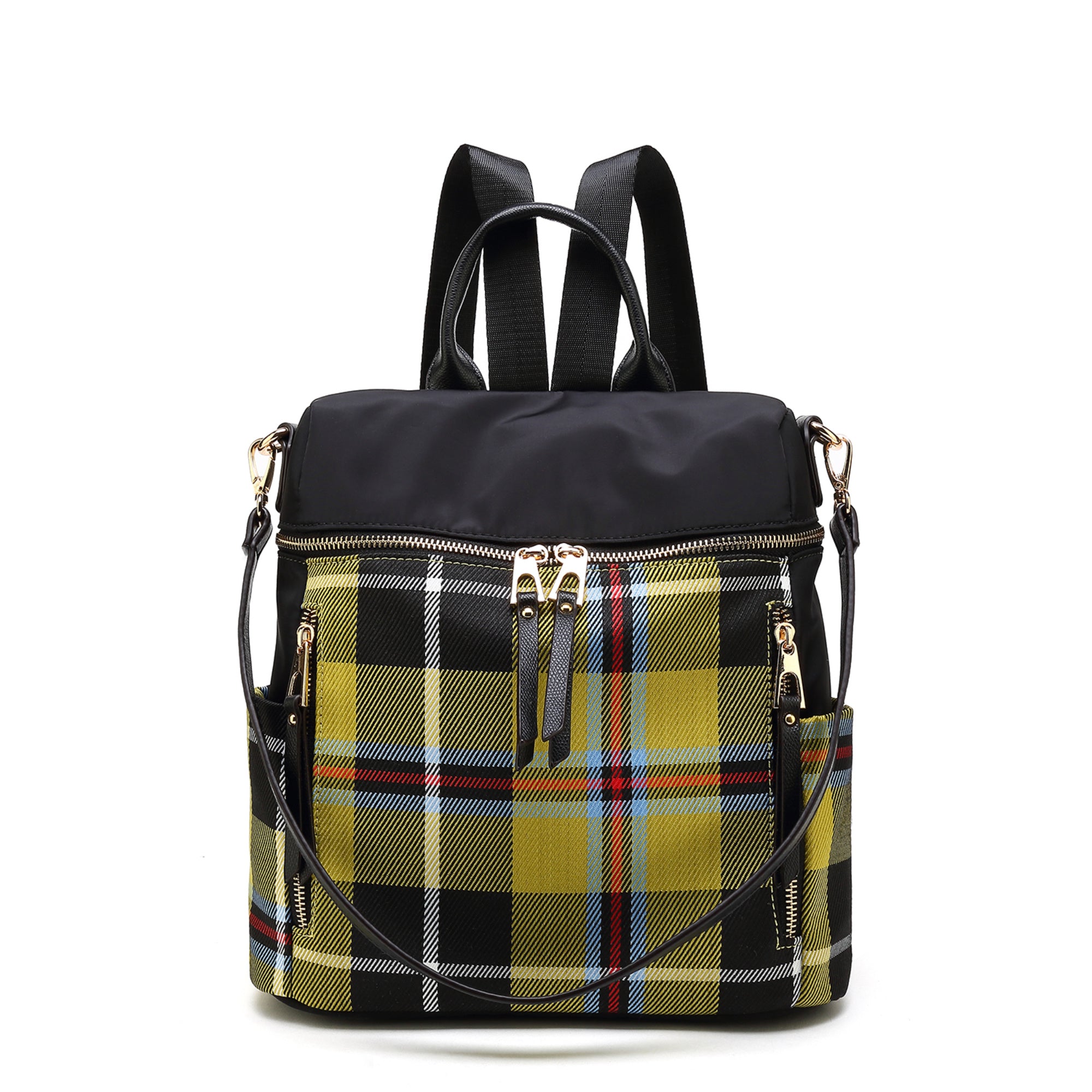 (mustard)Nishi Plaid Backpack Women by Mia K - BagNook