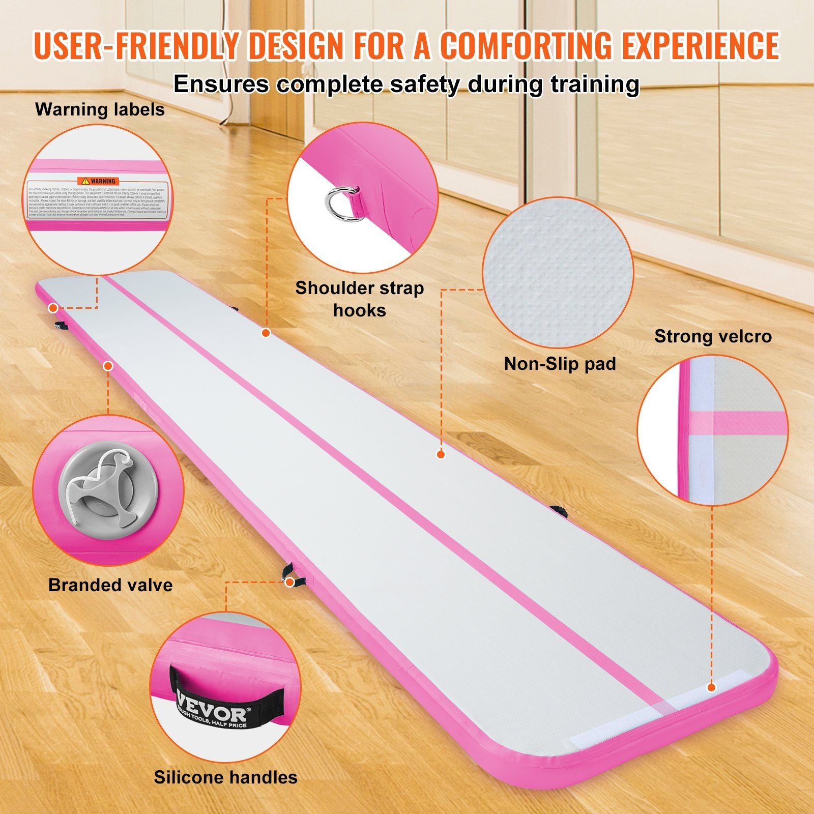 VEVOR Gymnastics Inflatable Air Mat, 4" Thick, 20ft Pink - BagNook