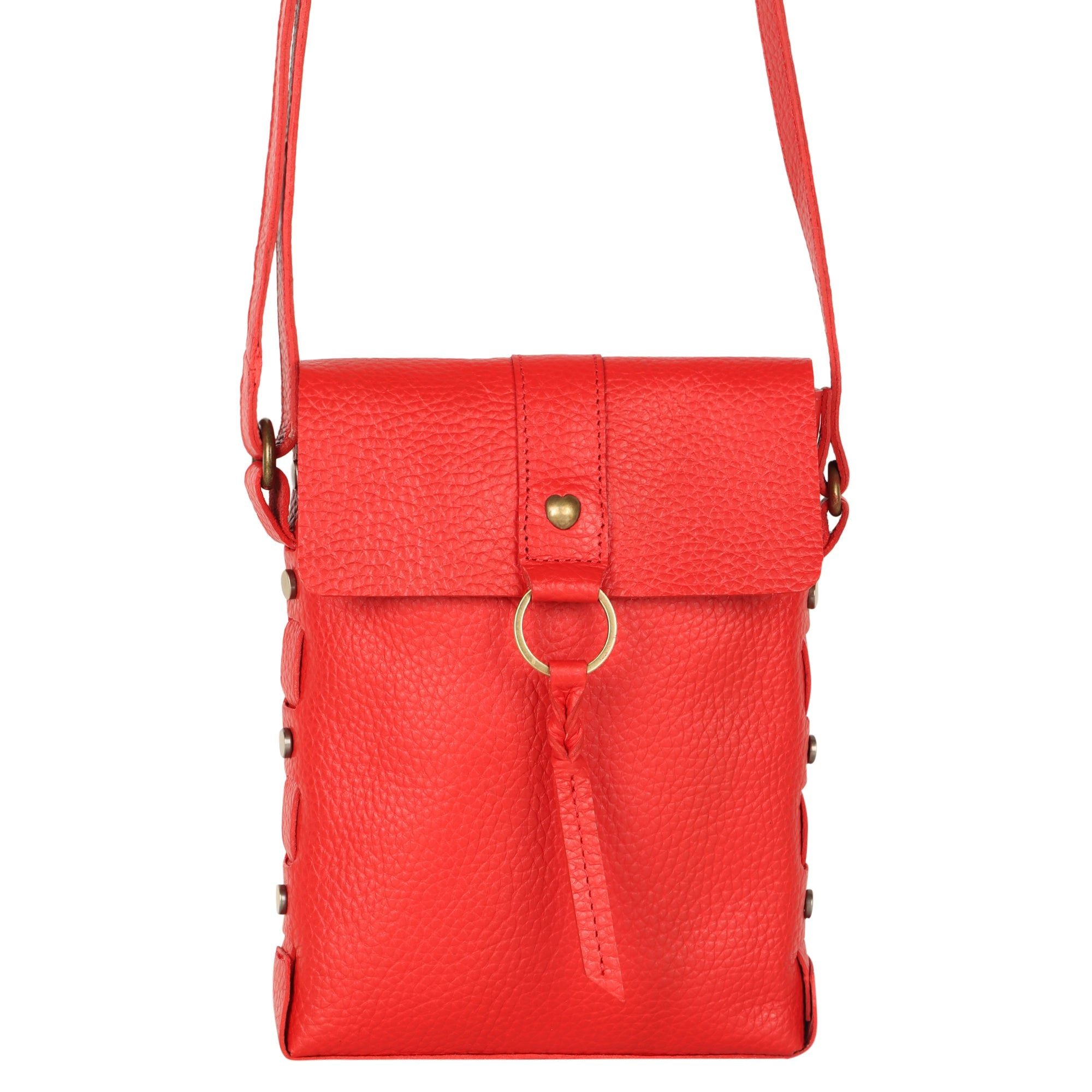 Jane Long Crossbody w/ top flap & tassel - Vibrant Red - BagNook