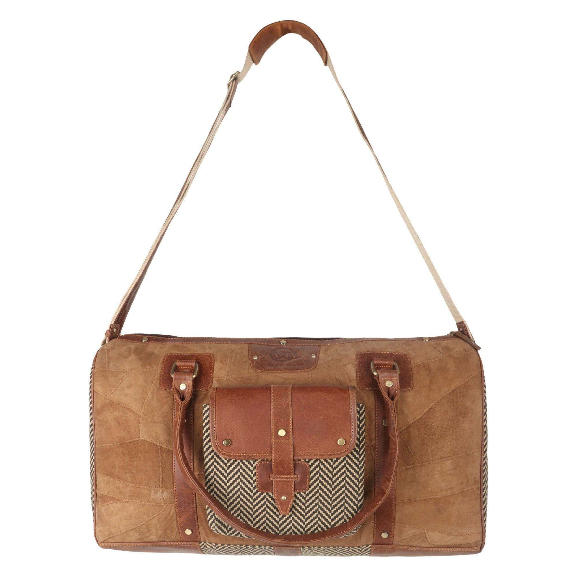 Vaan & Co. - Hardy Tan Duffel Bag - Upcycled Genuine Leather Travel Essential - BagNook