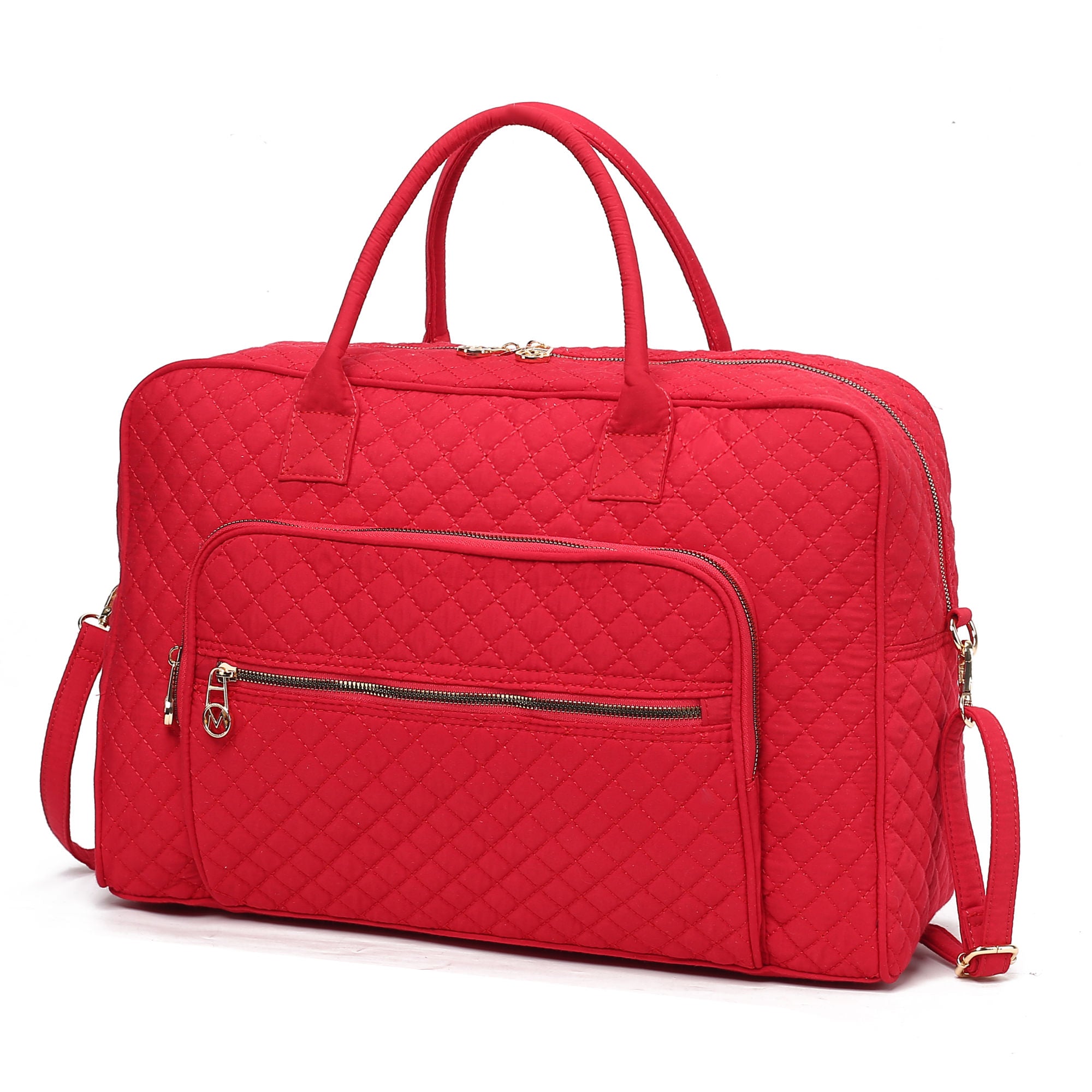 (red)Jayla Solid Quilted Cotton Duffel Bag by Mia K - BagNook