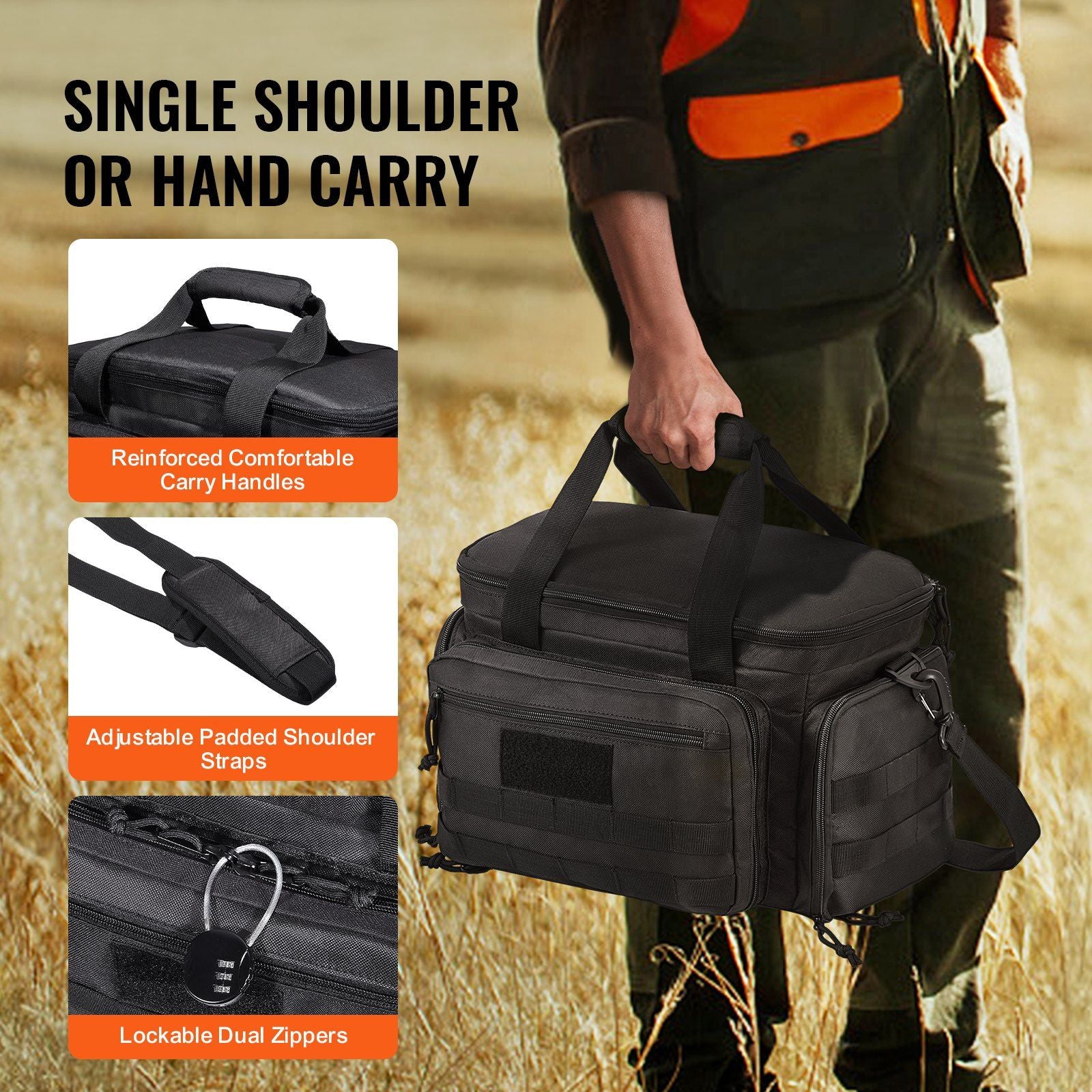 VEVOR Tactical Range Bag for 4 Pistols - Black - BagNook