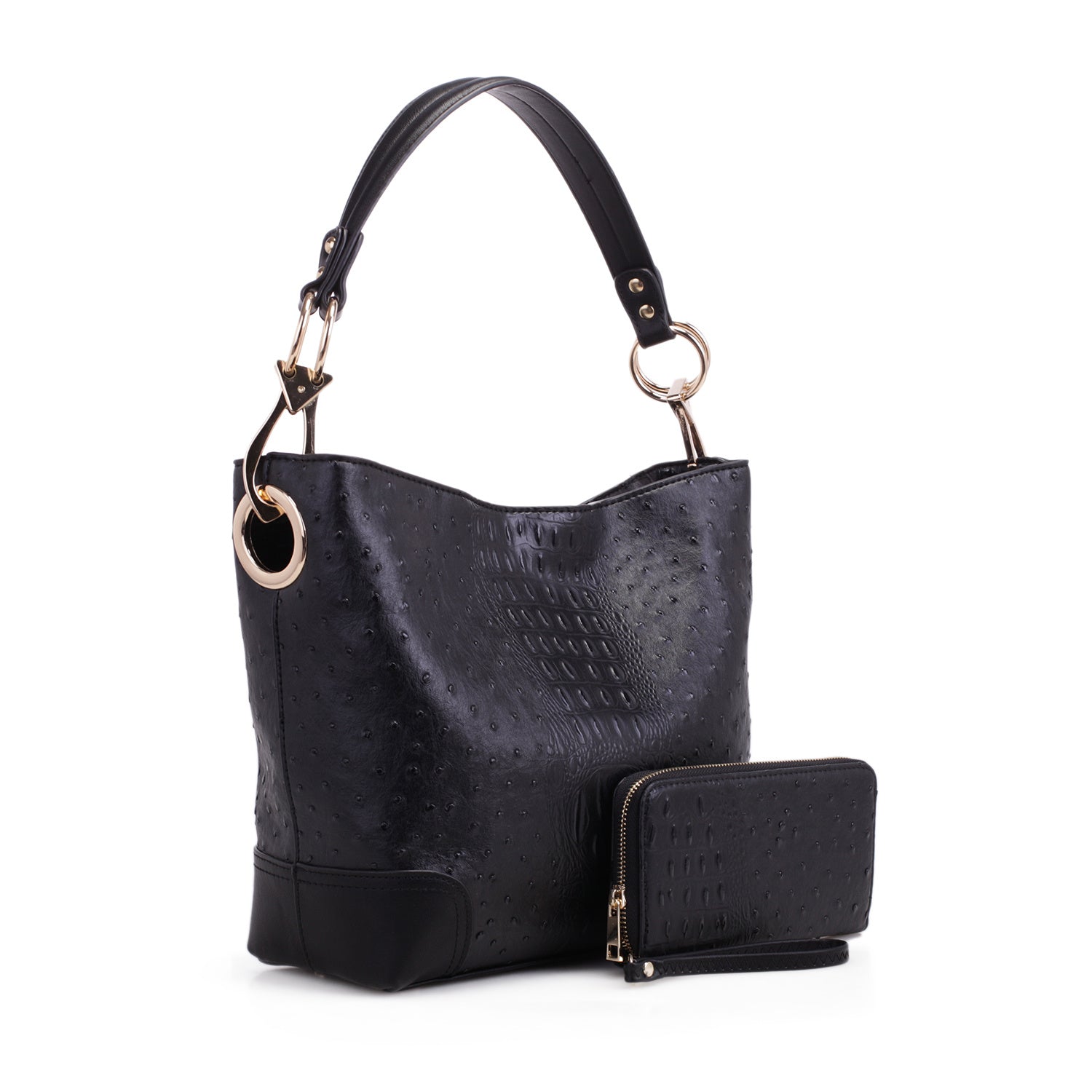 (black)Wandy Soft Vegan Leather Hobo & Wallet Set by Mia K - BagNook