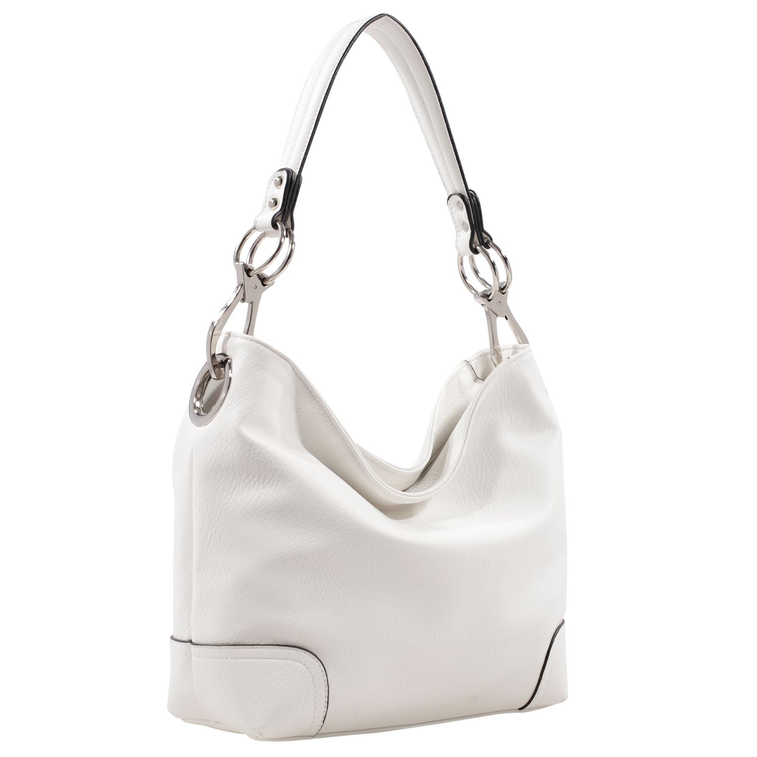(white) Hobo Bag with Silver-Tone Hardware - bagNook.com