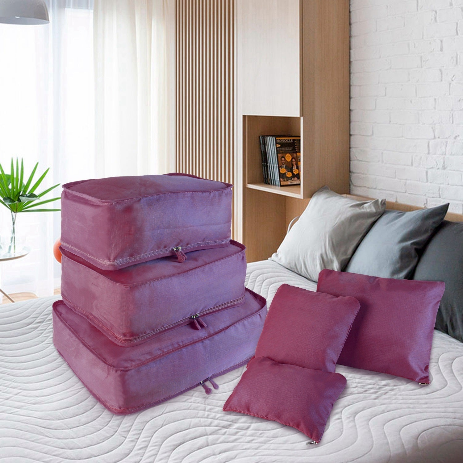(burgundy)9pc Travel Luggage Organizer - BagNook