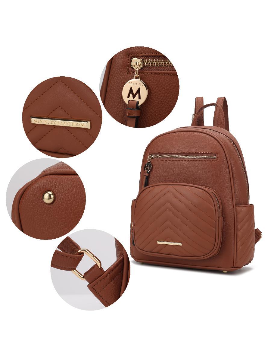 (brown)Romana Vegan Leather Backpack by Mia k - BagNook