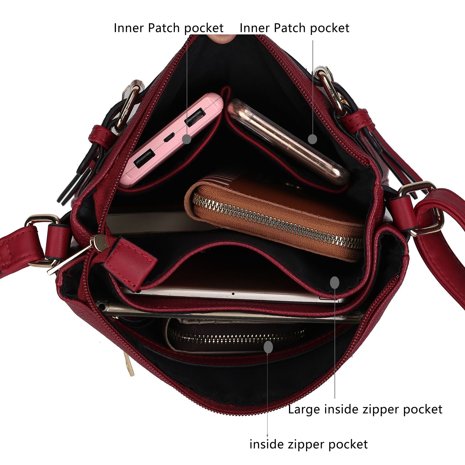 (red)Lilian Vegan Leather Crossbody by Mia k - BagNook